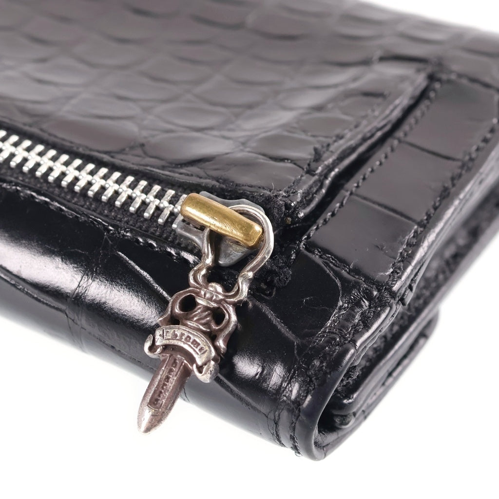 CHROME HEARTS(クロムハーツ) WAVE ALLIGATOR ウェーブアリゲーター クロスボールボタンレザーウォレット 長財布 ブラック