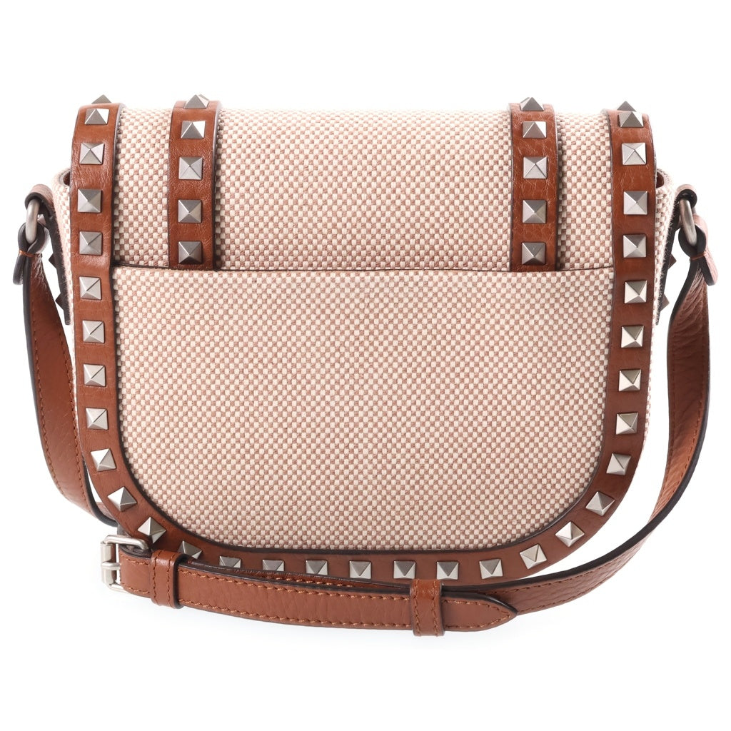 VALENTINO(ヴァレンティノ) Rockstud Foldover Top Shoulder Bag ロックスタッズクロスボディバッグ ショルダーバッグ ベージュ レディース