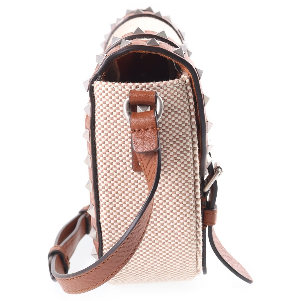 VALENTINO(ヴァレンティノ) Rockstud Foldover Top Shoulder Bag ロックスタッズクロスボディバッグ ショルダーバッグ ベージュ レディース