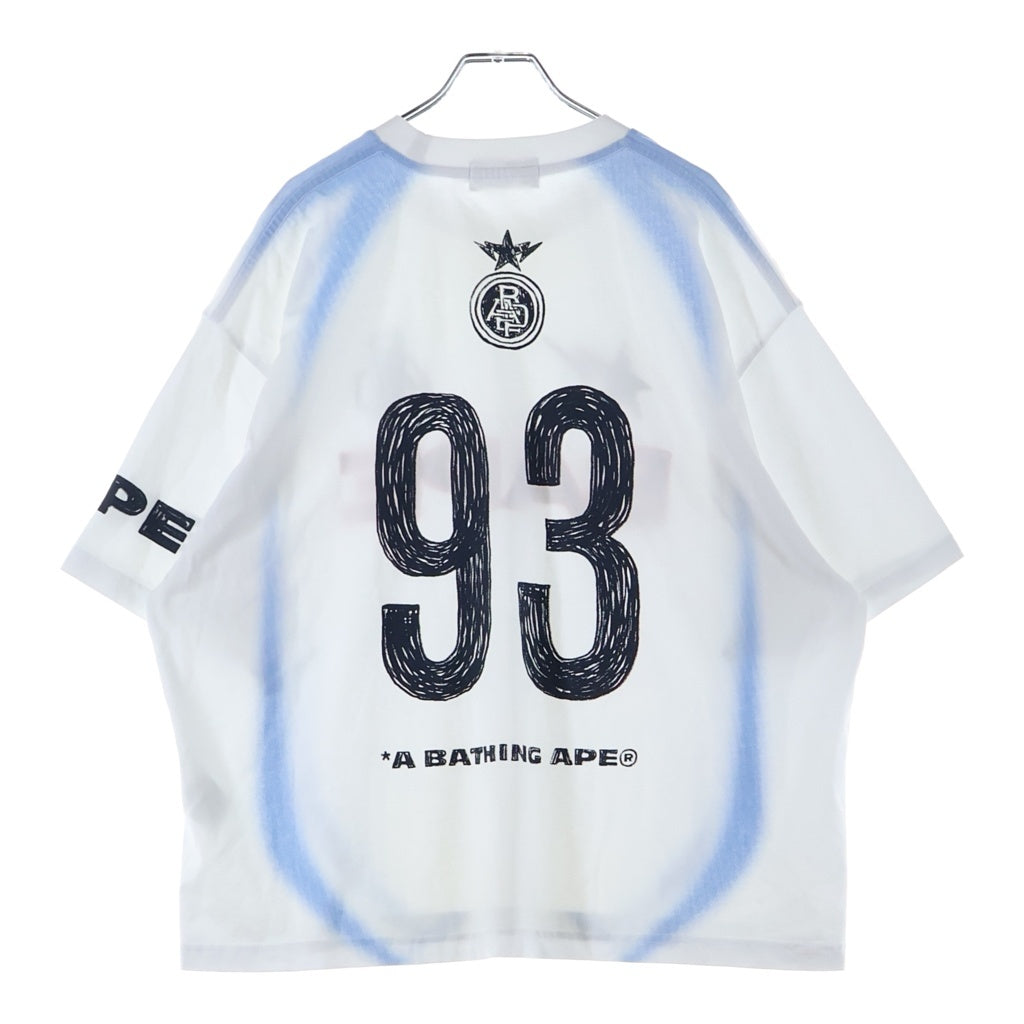 A BATHING APE(アベイシングエイプ) HEAVY WASH HAND DRAW FOOTBALL TEE ヘビーウォッシュ ハンドドロー フットボール半袖Tシャツカットソー ホワイト 001CSM301314M