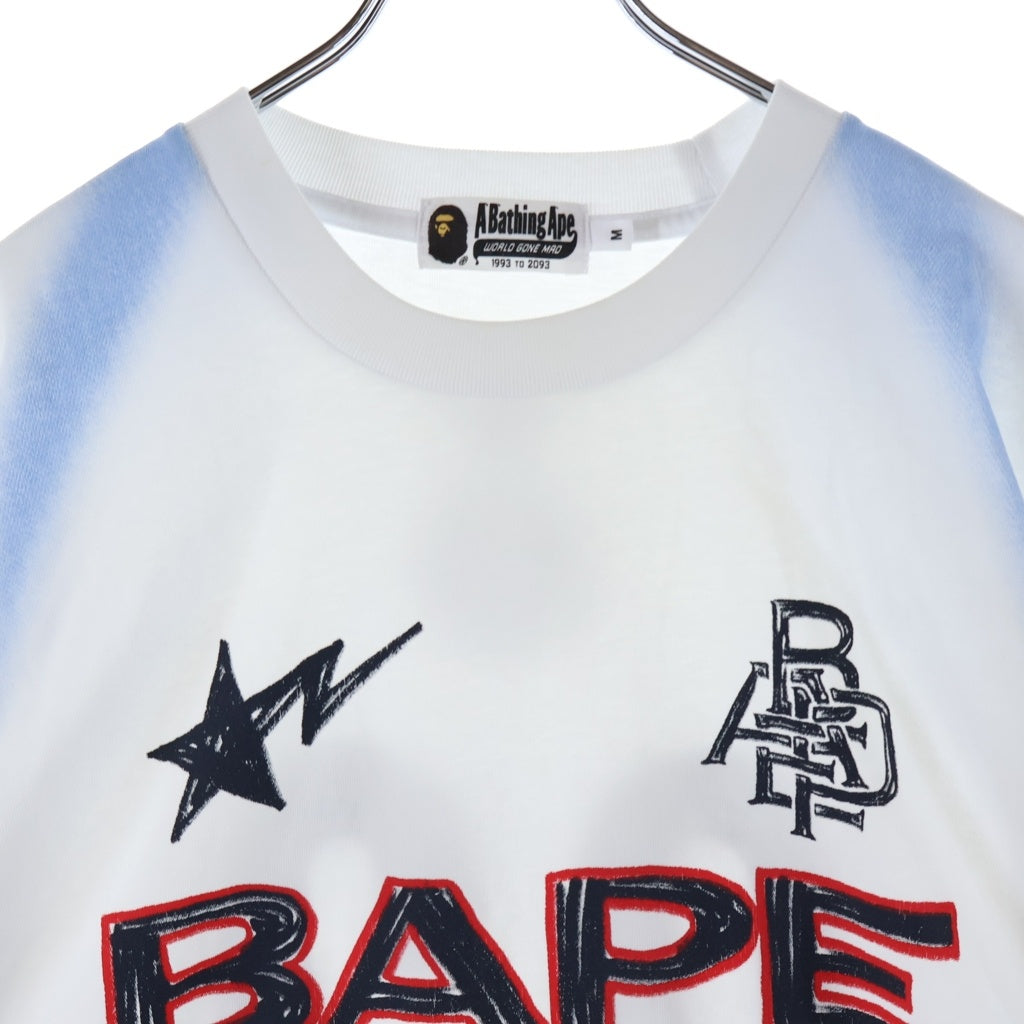 A BATHING APE(アベイシングエイプ) HEAVY WASH HAND DRAW FOOTBALL TEE ヘビーウォッシュ ハンドドロー フットボール半袖Tシャツカットソー ホワイト 001CSM301314M
