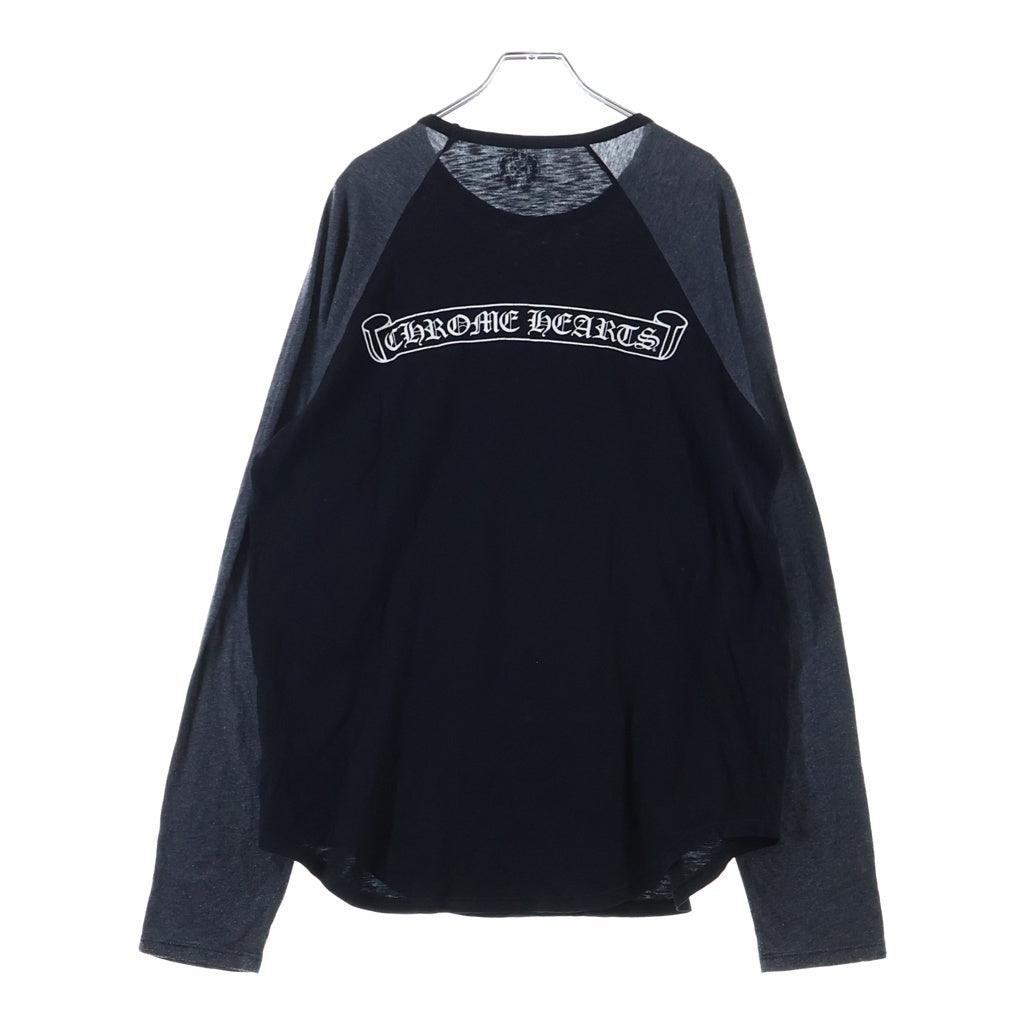 CHROME HEARTS(クロムハーツ) OLD RAGLAN L/S Tee ホースシュー/スクロールラベル プリントロゴ ラグラン長袖Tシャツ カットソー ブラック/グレー