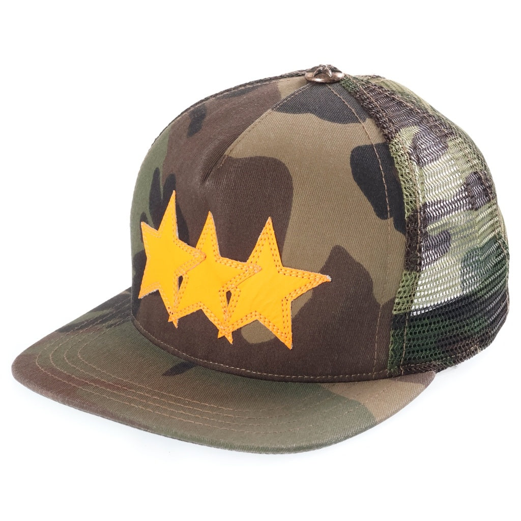 CHROME HEARTS(クロムハーツ) 3STAR PATCH TRUCKER CAP スターレザーパッチ スターボール付 カモフラ ベースボールキャップ 帽子 カーキ