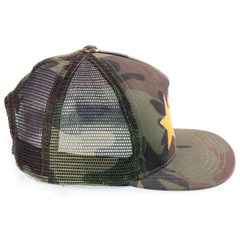CHROME HEARTS(クロムハーツ) 3STAR PATCH TRUCKER CAP スターレザーパッチ スターボール付 カモフラ ベースボールキャップ 帽子 カーキ