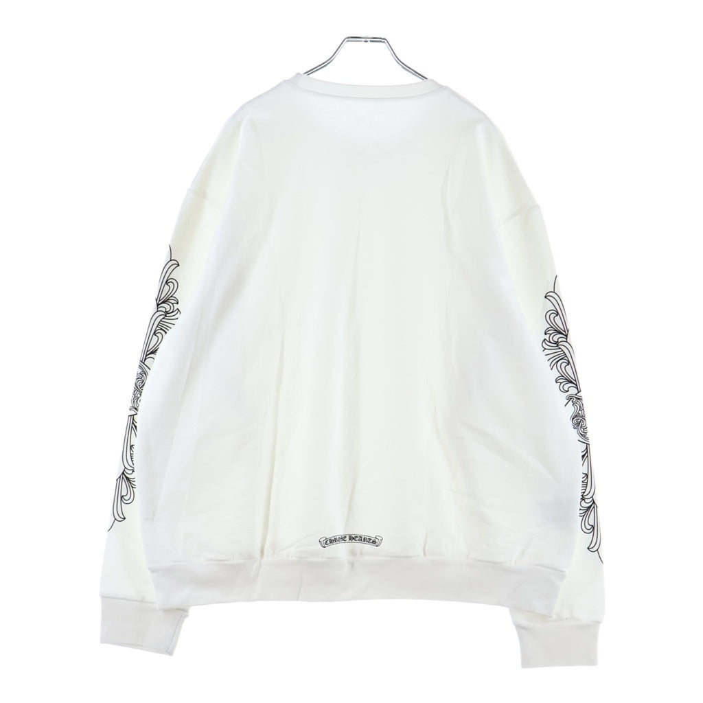 CHROME HEARTS(クロムハーツ) LOVE YOU NECK LOGO ラブユー ネックロゴ 袖フローラルプリント クルーネックスウェット ホワイト