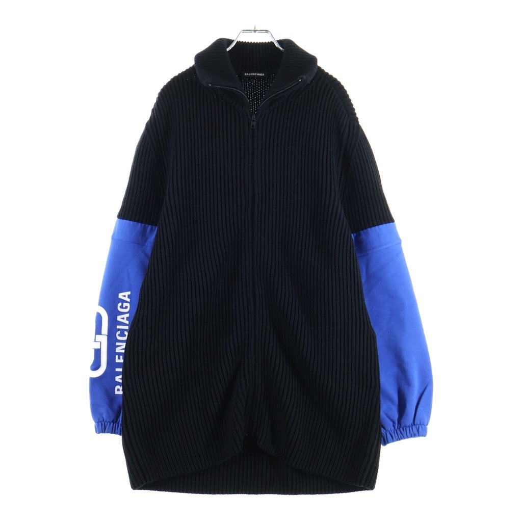BALENCIAGA(バレンシアガ) COLORBLOCK ZIP-UP CARDIGAN ニット スウェット ドッキング ジップアップ カーディガン ブラック/ブルー 606899 T3163