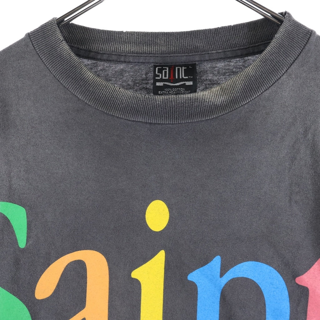SAINT MICHAEL(セントマイケル) 25SS RAINBOW LS TEE加工 レインボーロゴプリントTシャツ 長袖クルーネックカットソー ブラック SM-HR8-0000-032
