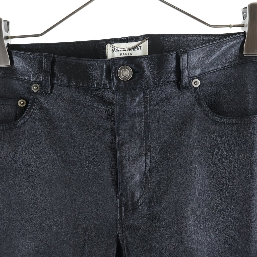 SAINT LAURENT PARIS(サンローランパリ) 22SS ラムレザースキニーロングパンツ ブラック 484303 Y5RG2