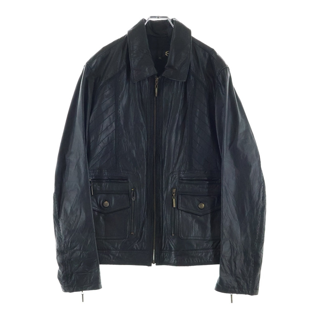 JUST cavalli(ジャストカヴァリ) ステッチデザイン ジップレザージャケット ブラック