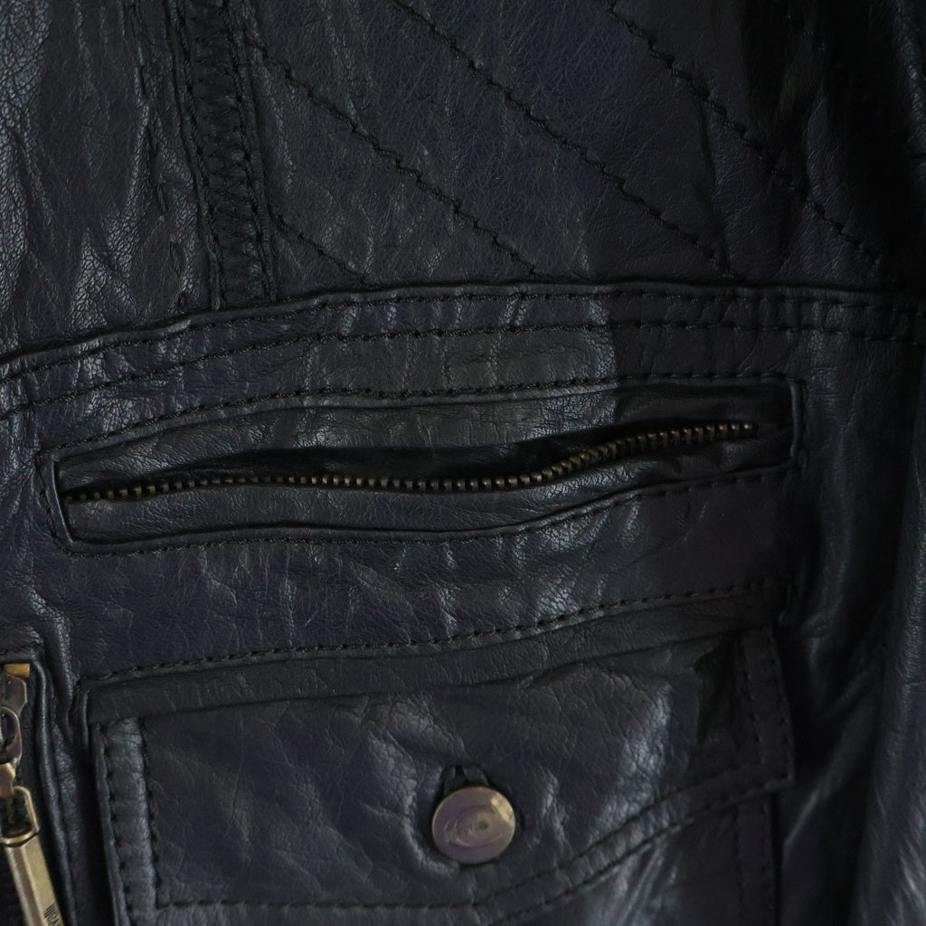 JUST cavalli(ジャストカヴァリ) ステッチデザイン ジップレザージャケット ブラック