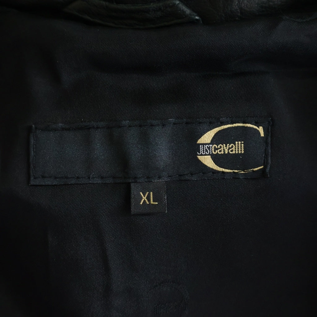 JUST cavalli(ジャストカヴァリ) ステッチデザイン ジップレザージャケット ブラック
