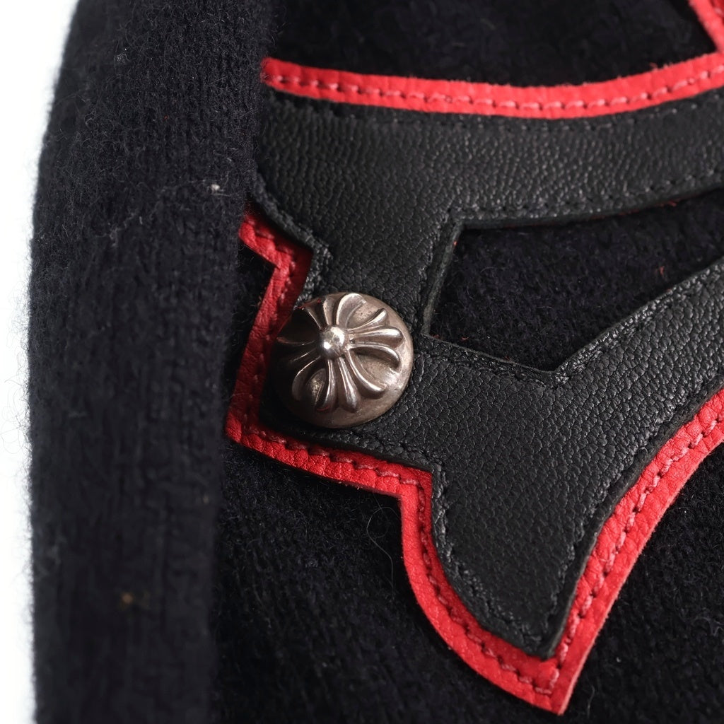 CHROME HEARTS(クロムハーツ) LARGE CROSS PATCH CASHMERE BEANIE BALACLAVA MASK ラージクロスパッチ付き カシミヤビーニーニット 帽子 バラクラバマスク ブラック/レッド