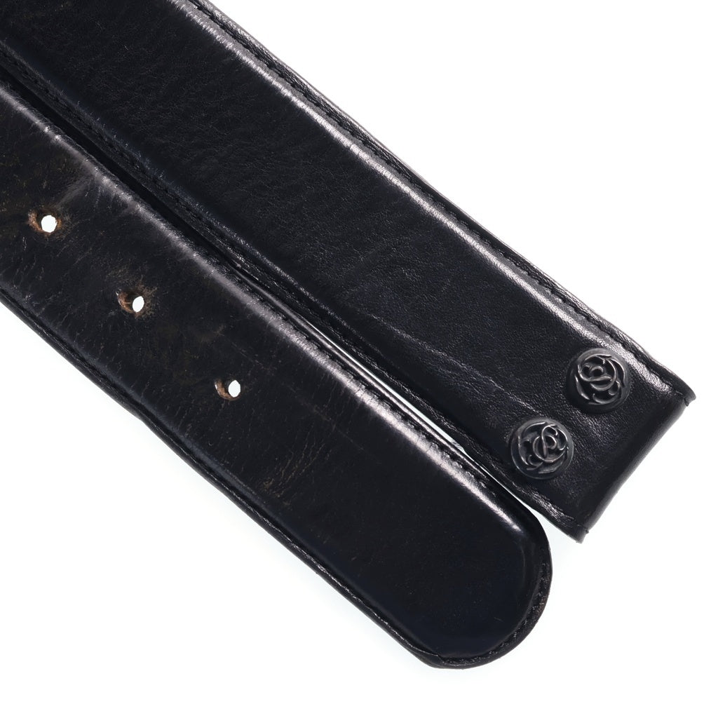 CHROME HEARTS(クロムハーツ) 1.5 STRAP 1.5inchフローラルレーベルリベッツ レザーベルト ブラック
