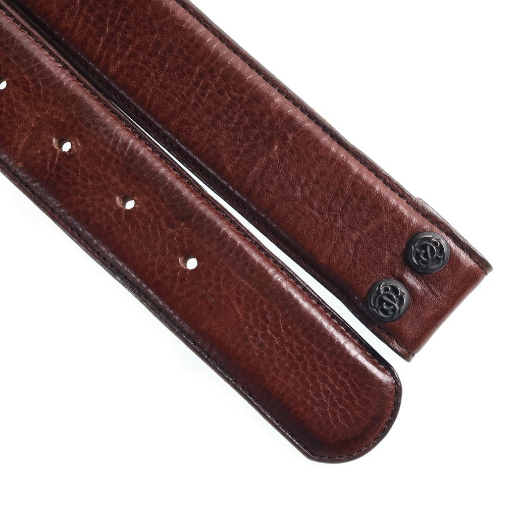 CHROME HEARTS(クロムハーツ) 1.5 STRAP 1.5inchフローラルクロスルリベッツ レザーベルト ブラウン