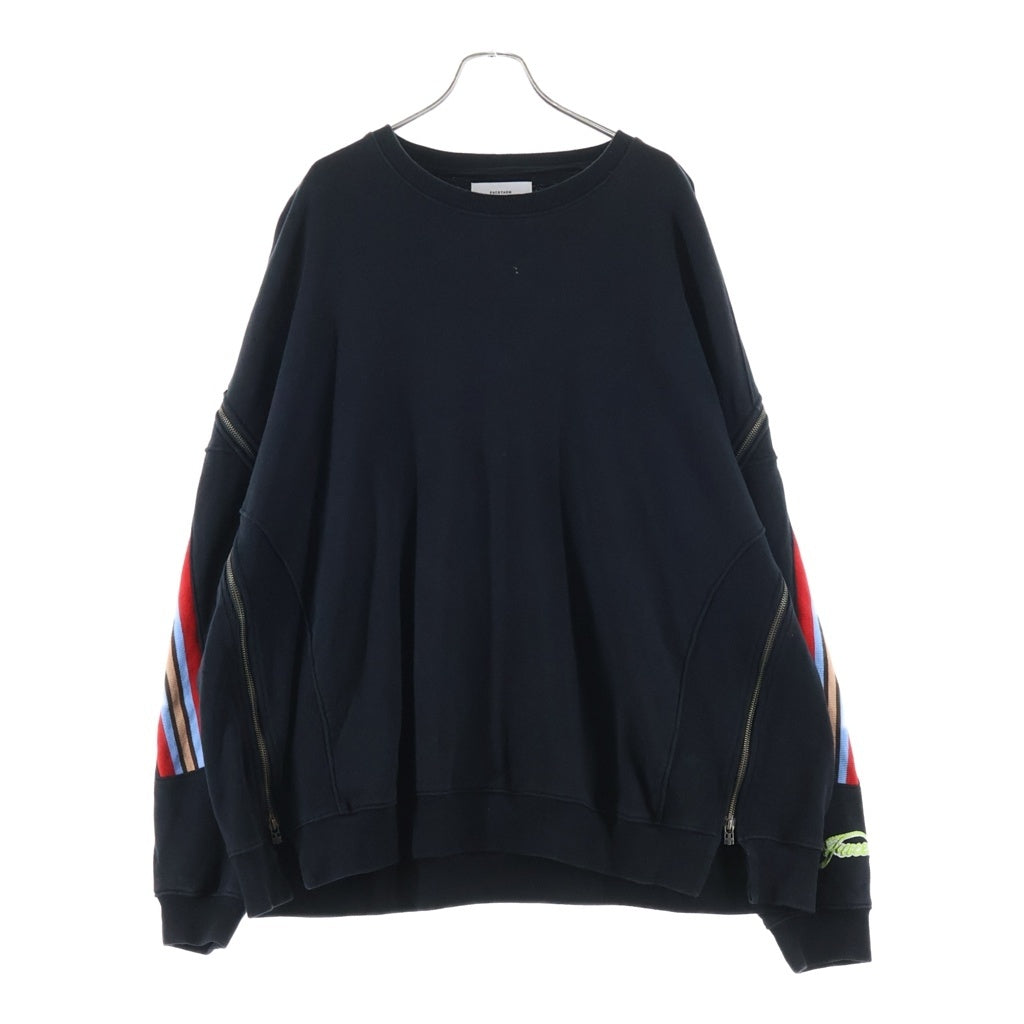 FACETASM(ファセッタズム) ZIPPER RIB SWEAT 袖ジップ クルーネックスウェットトレーナー ブラック KR-SW-U04