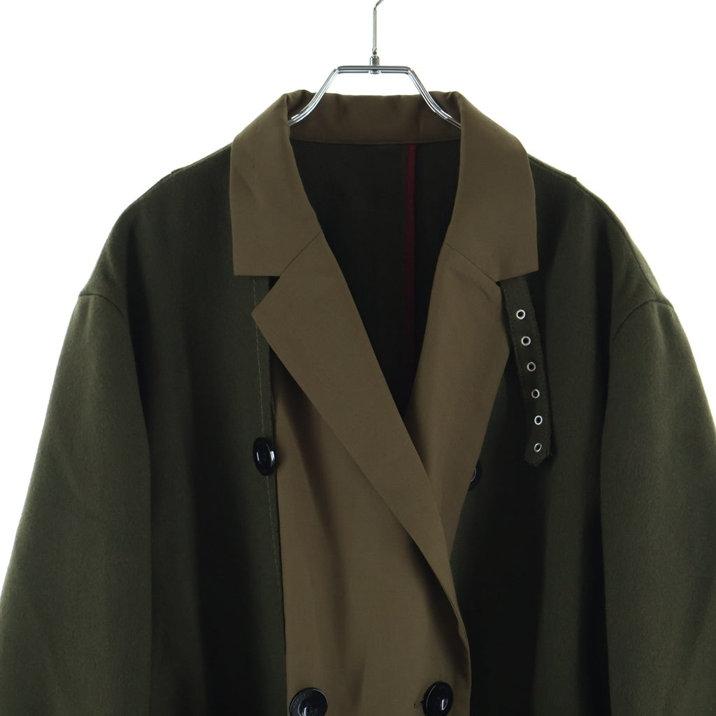 Sacai(サカイ) 22AW WOOL MELTON COAT ウール メルトン ドッキング ベルト付き ロングコート カーキ 22-02883M