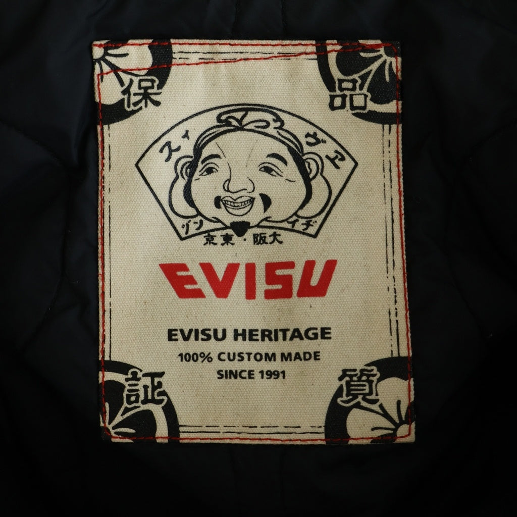 EVISU(エビス) ロゴ刺繍 レザー切替スタジアムジャケット ブラック 2EAHTM4JK1022RXWQ