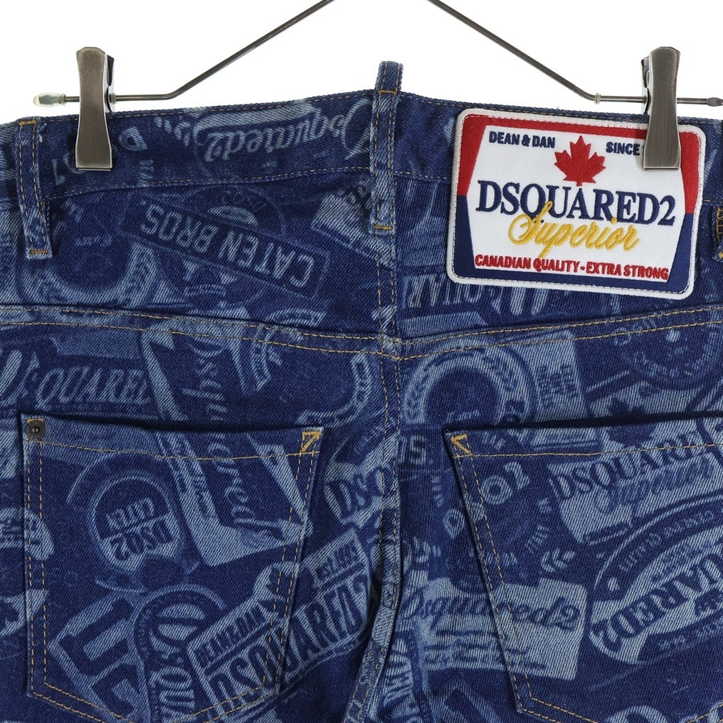 DSQUARED2(ディースクエアード) ロゴ転写 総柄デニムパンツ インディゴ S74LB0622 S30662