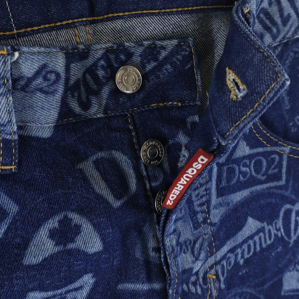 DSQUARED2(ディースクエアード) ロゴ転写 総柄デニムパンツ インディゴ S74LB0622 S30662