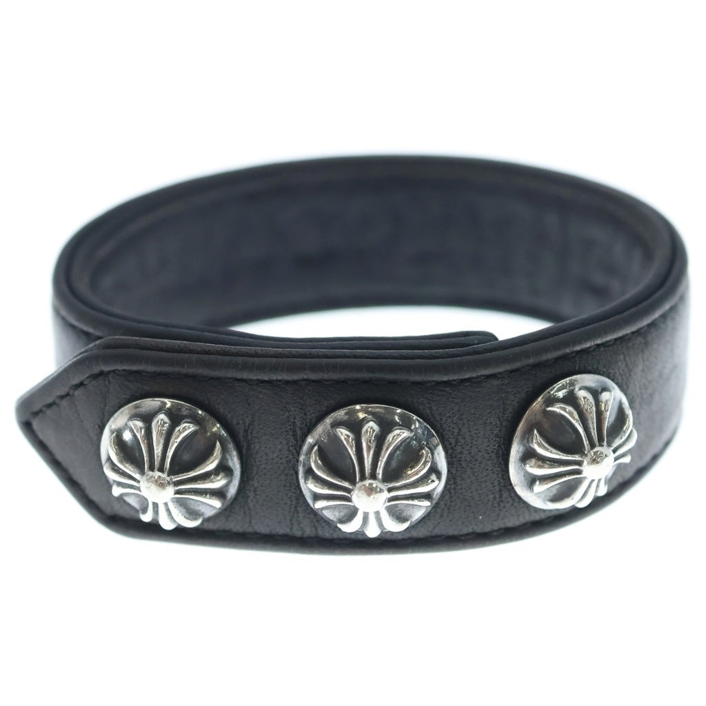 CHROME HEARTS(クロムハーツ) 3BTN 2SNP クロスボール 3ボタン2スナップ レザーブレスレット ブラック/シルバー BCA123