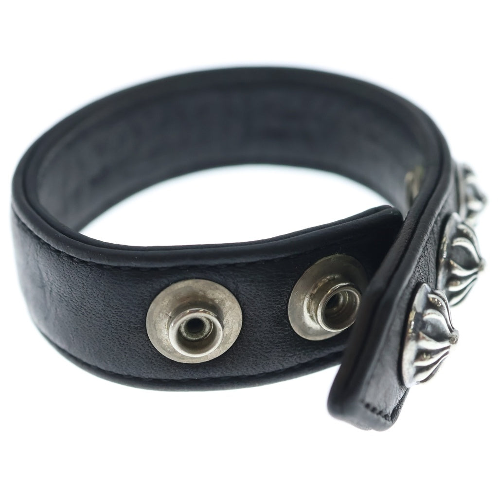 CHROME HEARTS(クロムハーツ) 3BTN 2SNP クロスボール 3ボタン2スナップ レザーブレスレット ブラック/シルバー BCA123