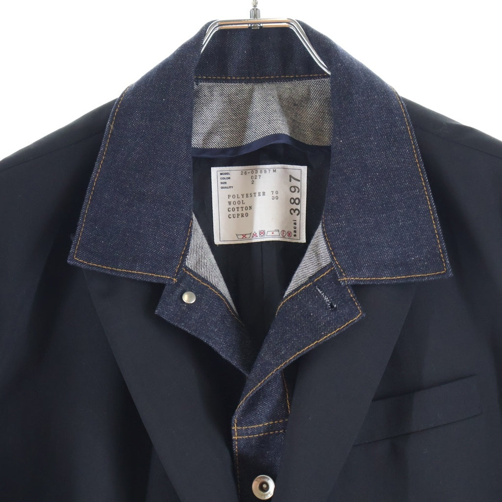 Sacai(サカイ) 26SS SUITING X DENIM JACKET デニムドッキングテーラードジャケット ブラック 26-03897M