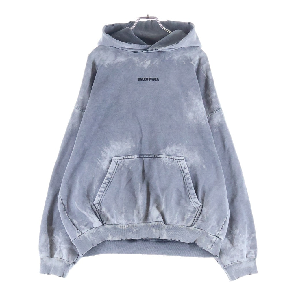 BALENCIAGA(バレンシアガ) 25SS ペイント加工 両面ロゴ刺繍プルオーバーパーカー グレー 767877 TRVI9