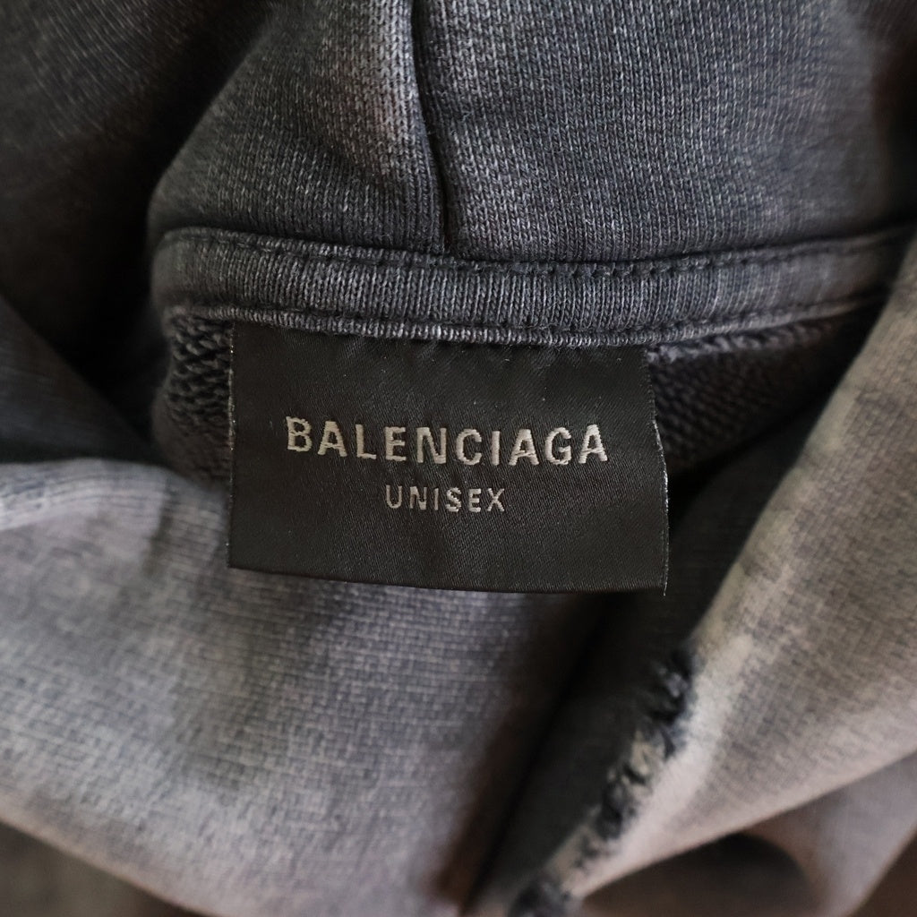 BALENCIAGA(バレンシアガ) 25SS ペイント加工 両面ロゴ刺繍プルオーバーパーカー グレー 767877 TRVI9