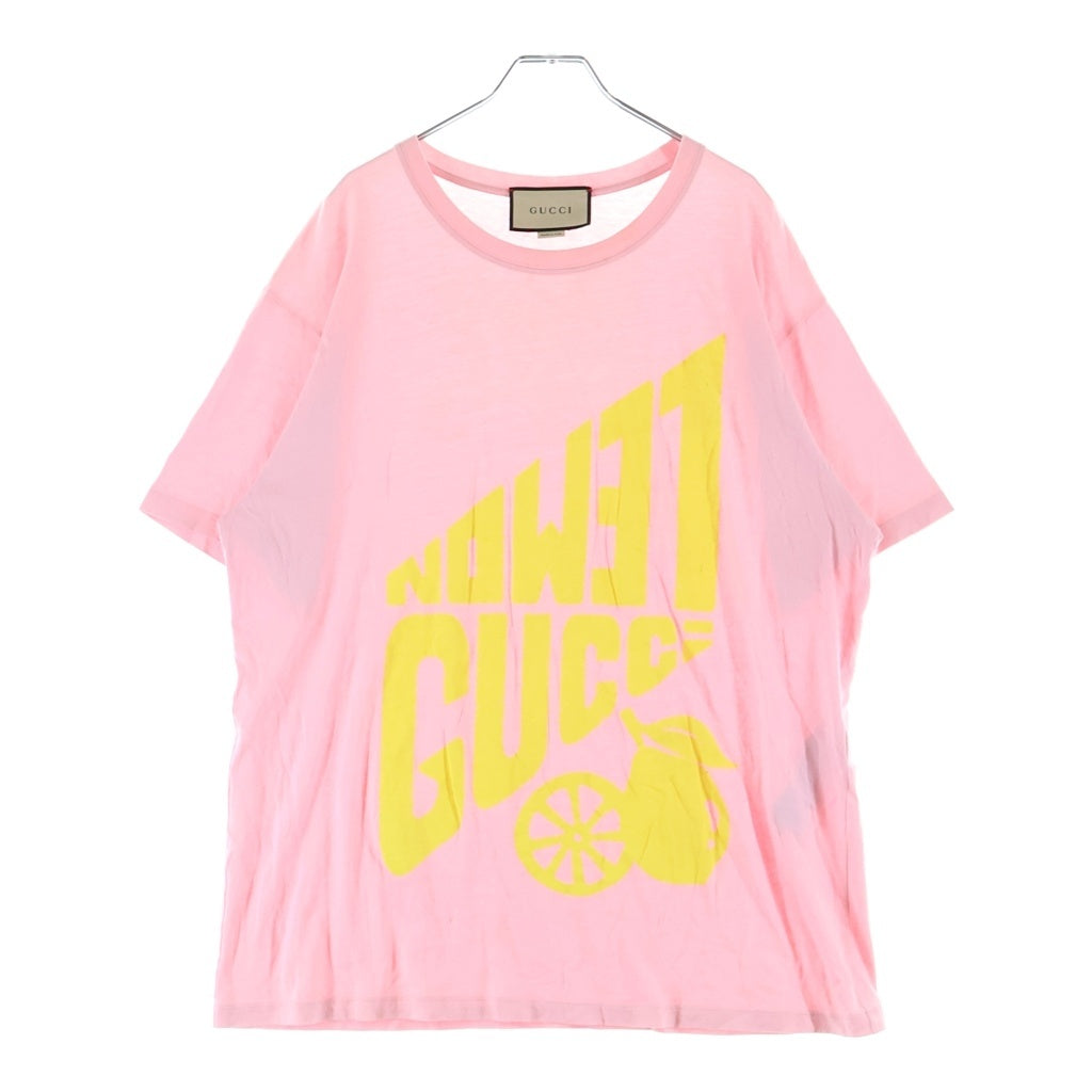 GUCCI(グッチ) 22SS レモングッチプリント 半袖Tシャツ カットソー ピンク 615044 XJD08