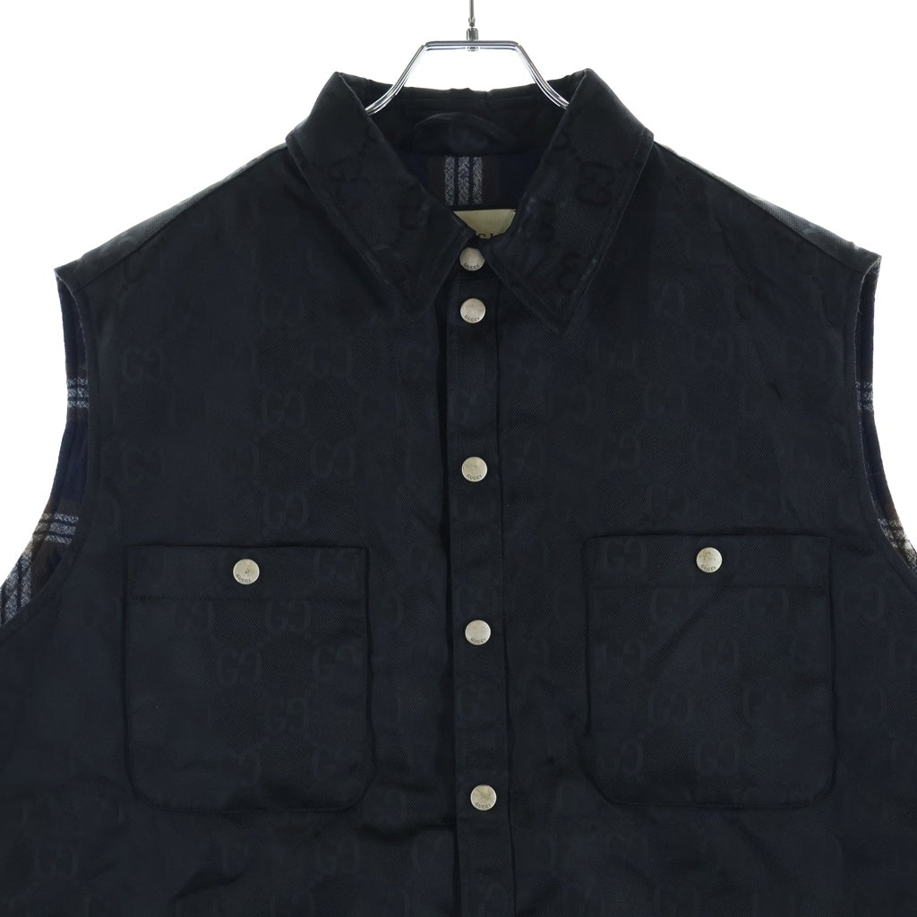 GUCCI(グッチ) 21AW OFF THE GRID オフザグリッド 裏地チェック 総柄ナイロンベスト ブラック