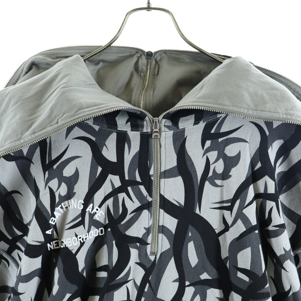 A BATHING APE(アベイシングエイプ) ×NEIGHBORHOOD TRIBAL CAMO HALF ZIP ネイバーフッド トライバルカモ ハーフジップ スウェット グレー 001PPK731908C