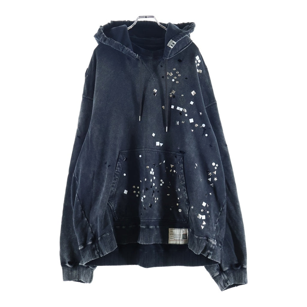 MAISON MIHARAYASUHIRO(メゾンミハラヤスヒロ) EMBELLISHED BLEACHED HOODIE スタッズ ブリーチ プルオーバーパーカー グレー A15HD561