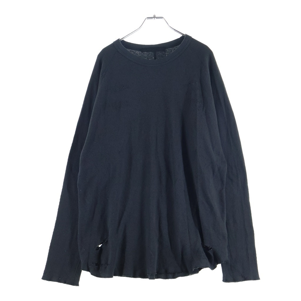 JUN / NAKAYAMA(ジュンナカヤマ) 24AW ダメージ加工 サーマル長袖Tシャツ ブラック JN-FW24-017