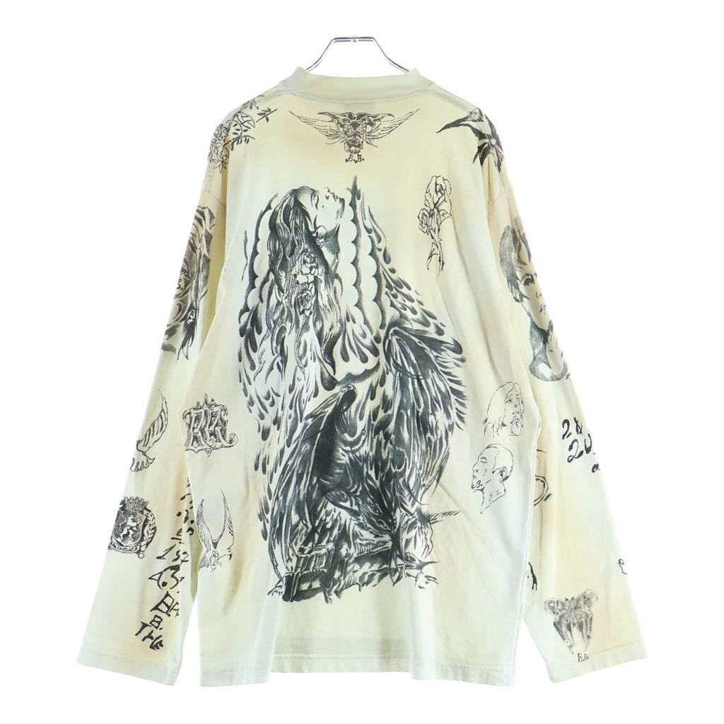 BALENCIAGA(バレンシアガ) 24SS Tattoo Distressed ダメージ加工 総柄プリント クルーネック長袖Tシャツカットソー ロングスリーブ ロンT ホワイト 790365 TQVR1