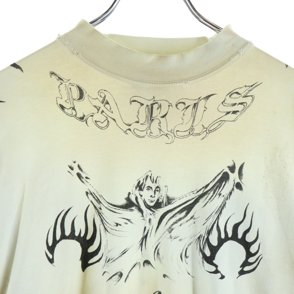 BALENCIAGA(バレンシアガ) 24SS Tattoo Distressed ダメージ加工 総柄プリント クルーネック長袖Tシャツカットソー ロングスリーブ ロンT ホワイト 790365 TQVR1