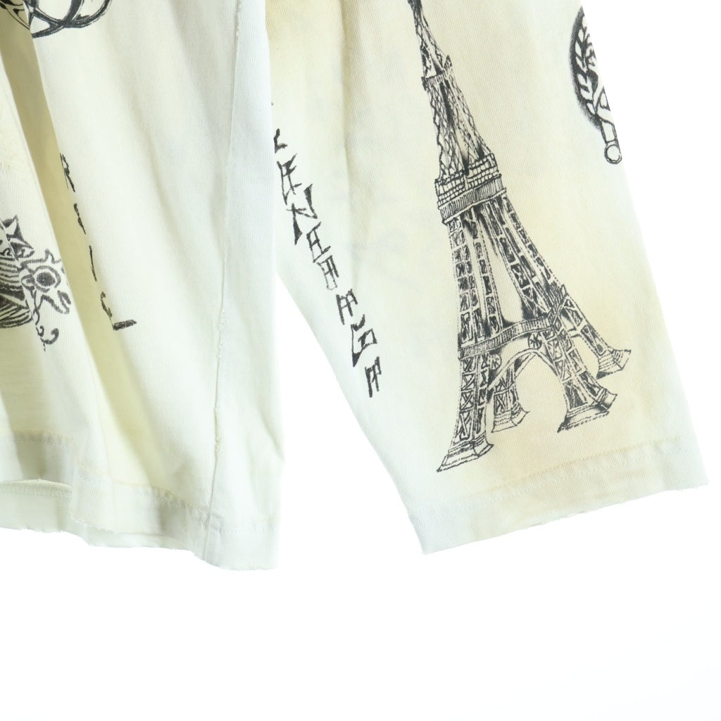 BALENCIAGA(バレンシアガ) 24SS Tattoo Distressed ダメージ加工 総柄プリント クルーネック長袖Tシャツカットソー ロングスリーブ ロンT ホワイト 790365 TQVR1