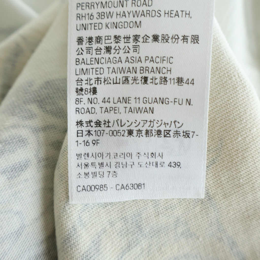 BALENCIAGA(バレンシアガ) 24SS Tattoo Distressed ダメージ加工 総柄プリント クルーネック長袖Tシャツカットソー ロングスリーブ ロンT ホワイト 790365 TQVR1