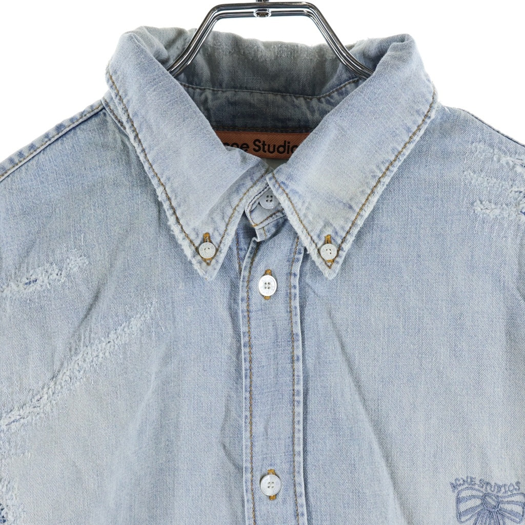 Acne Studios(アクネ ストゥディオズ) 26SS リペア加工 デニム半袖シャツ インディゴ FN-MN-SHIR00978
