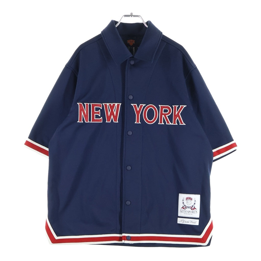 KITH(キス) ×NEW YORK KNICKS BERNARD KING WOODPOINT SHIRT ベースボール半袖シャツ ネイビー