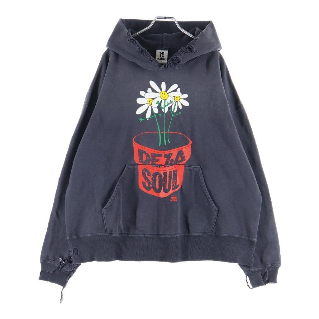 SAINT MICHAEL(セントマイケル) ×HOODIE DE LA SOUL デラソウル ダメージ加工プルオーバーパーカー ブラック SM-HR1-000-C19