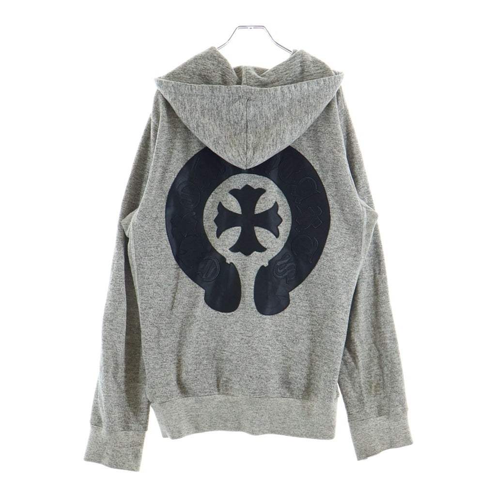 CHROME HEARTS(クロムハーツ) バック レザー ホースシュー ジップアップパーカー グレー