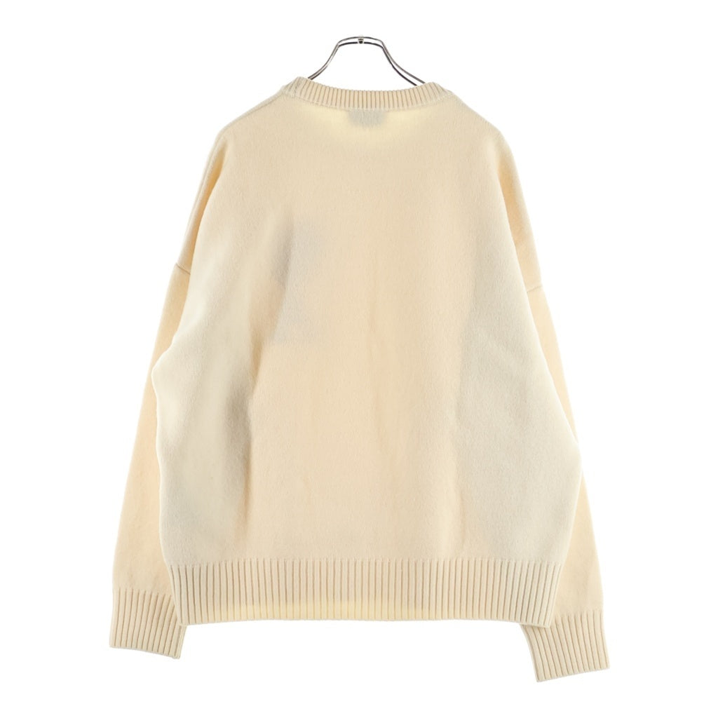 ami paris(アミパリス) HEART LOGO KNIT ロゴデザイン ウール クルーネック ニット セーター ホワイト H20HK009.018