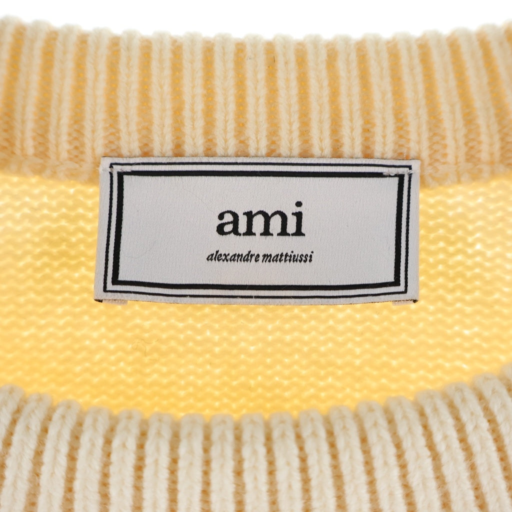 ami paris(アミパリス) HEART LOGO KNIT ロゴデザイン ウール クルーネック ニット セーター ホワイト H20HK009.018