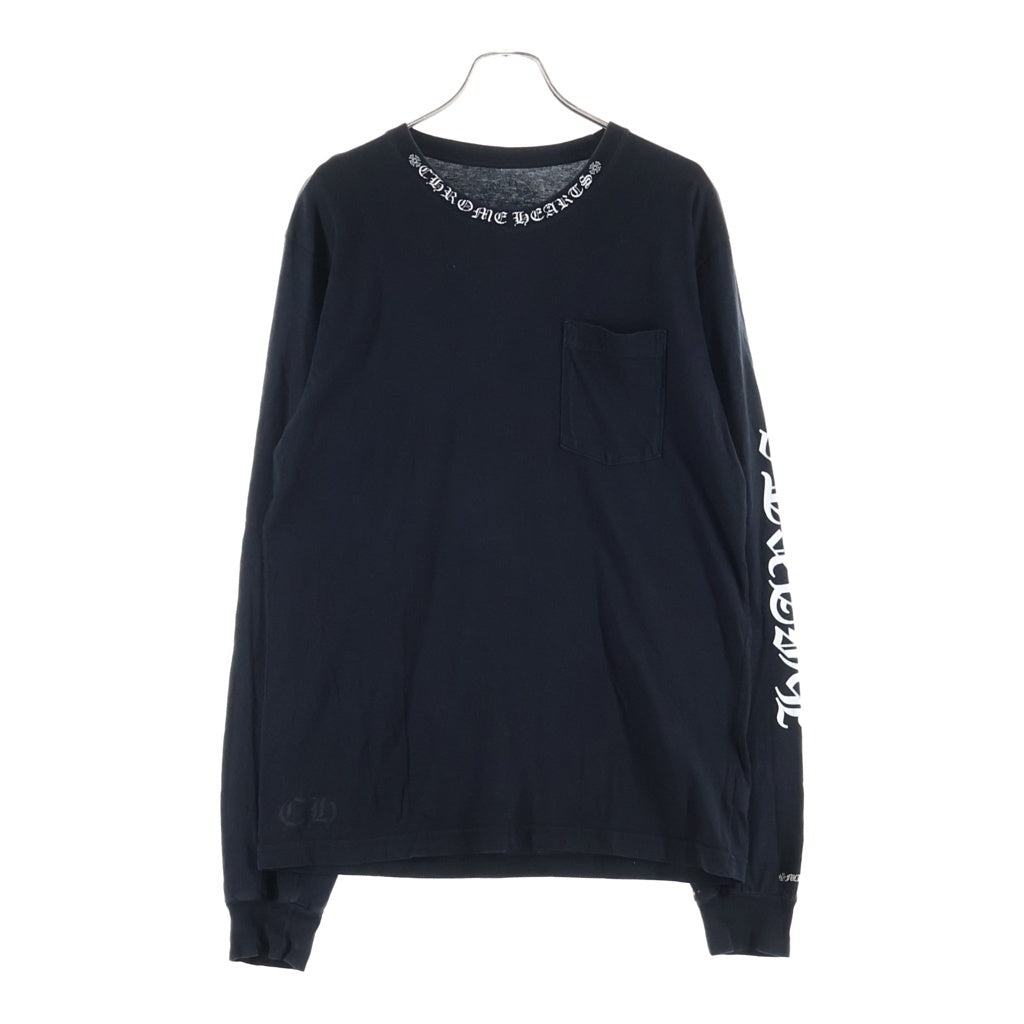 CHROME HEARTS(クロムハーツ) CH LS NECK LOGO ネックロゴプリント 袖ロゴ 長袖Tシャツ ロングスリーブカットソー ブラック