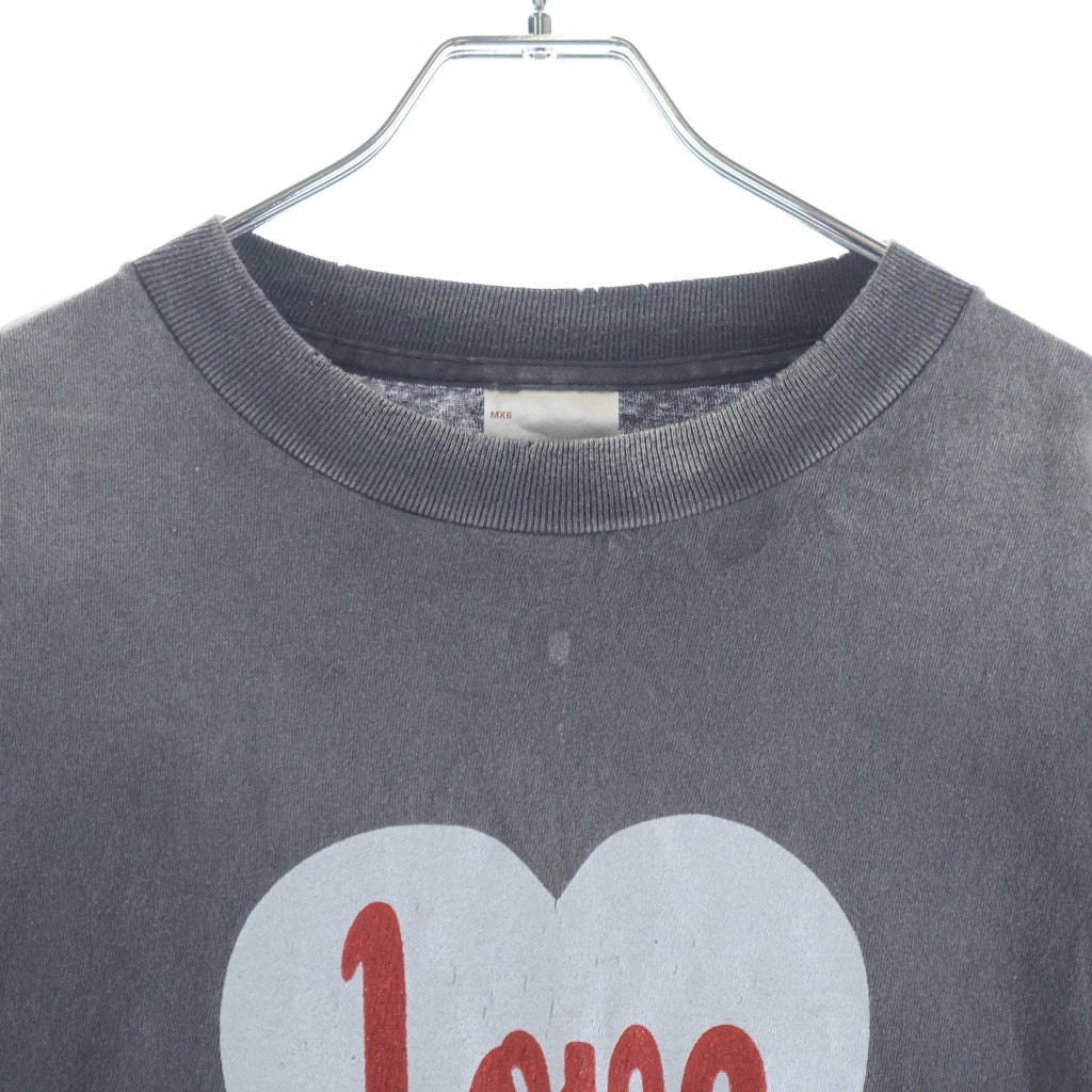 SAINT MICHAEL(セントマイケル) 25SS HEART TEE ヴィンテージ加工 ハートプリント半袖Tシャツ クルーネックカットソー ブラック SM-HR8-0000-001