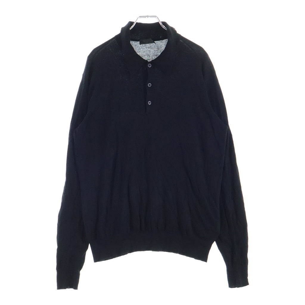 PRADA(プラダ) コットンニット 長袖ポロシャツ カットソー ブラック DNA793 S191 1YKU