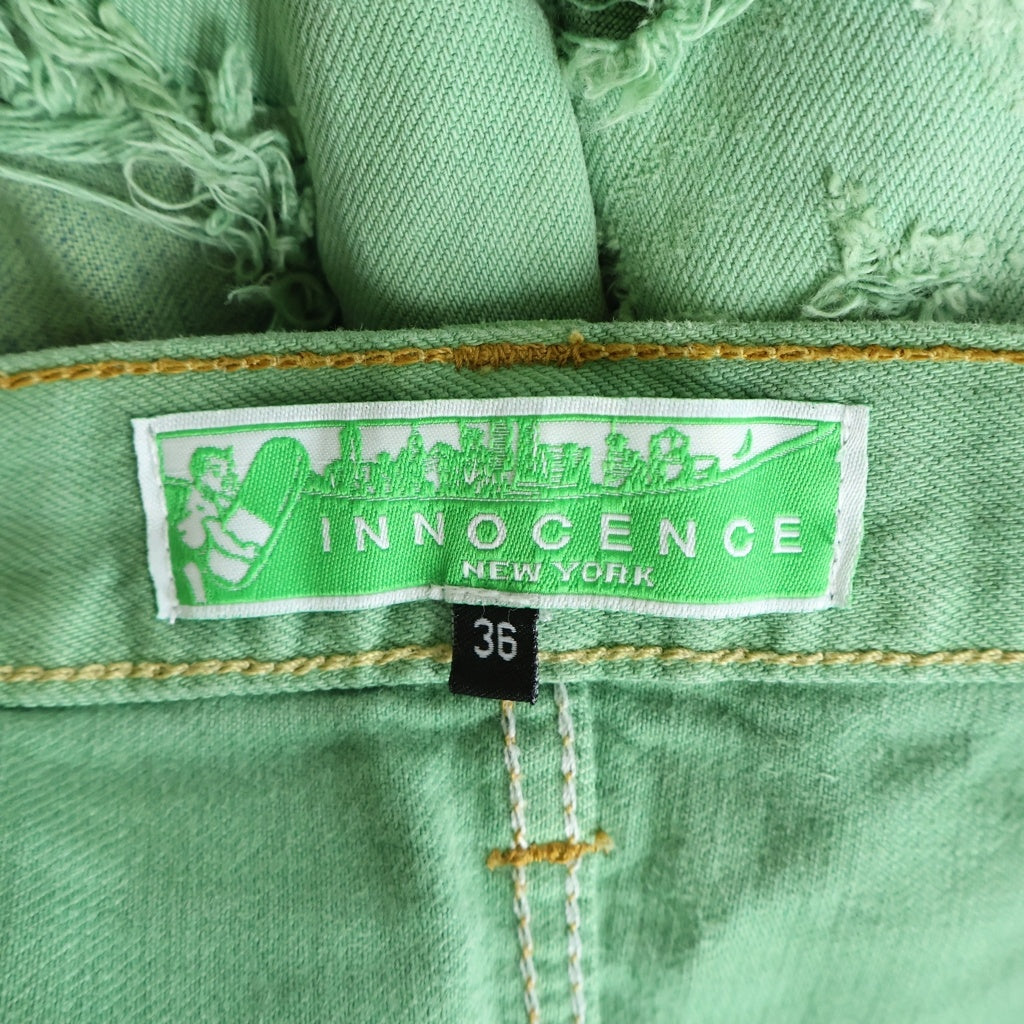 Innocence NYC(イノセンス) ダメージ加工 ストレートデニムパンツ グリーン