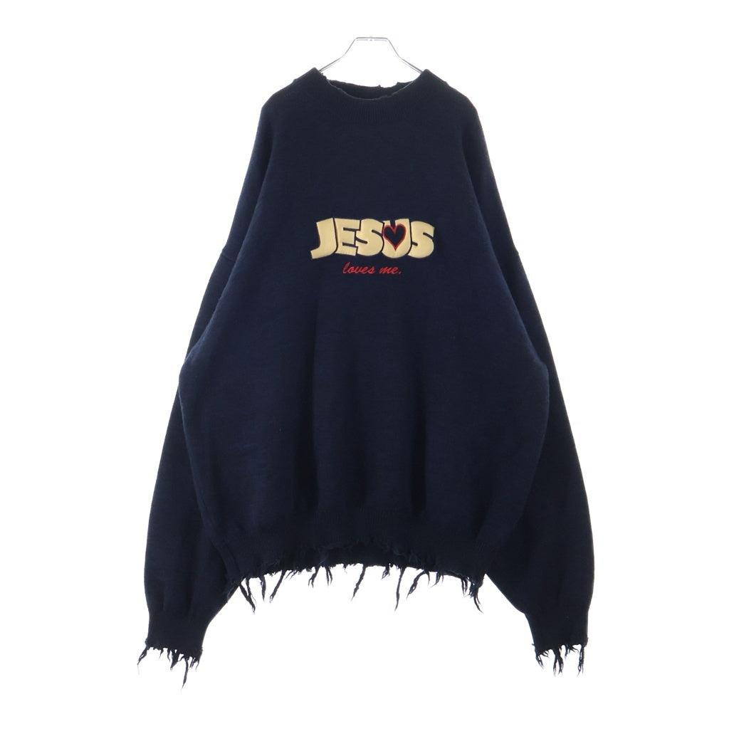 VETEMENTS(ヴェトモン) 23SS JESUS LOVES YOU DESTROYED SWEATER デストロイ加工 ニットセーター ネイビー UE63KN200N