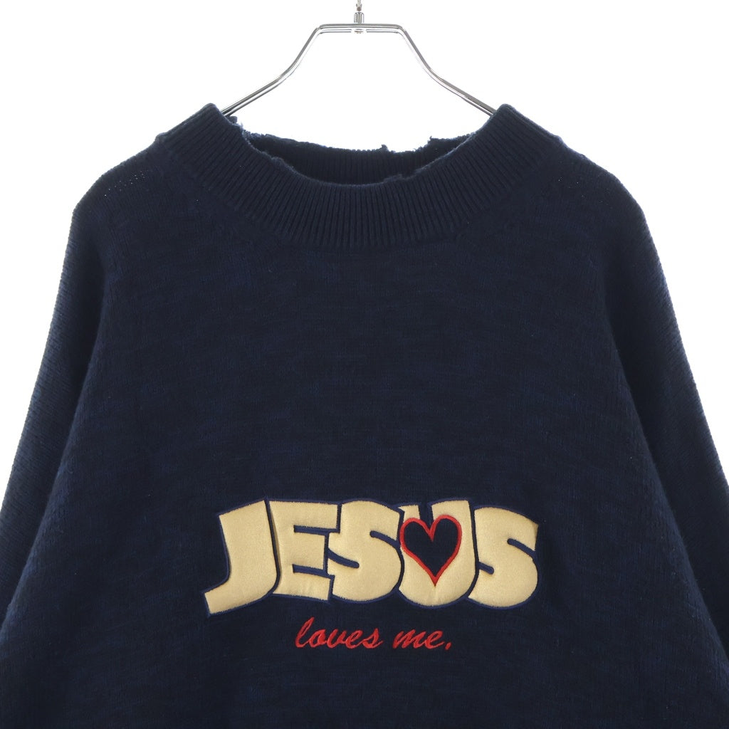 VETEMENTS(ヴェトモン) 23SS JESUS LOVES YOU DESTROYED SWEATER デストロイ加工 ニットセーター ネイビー UE63KN200N