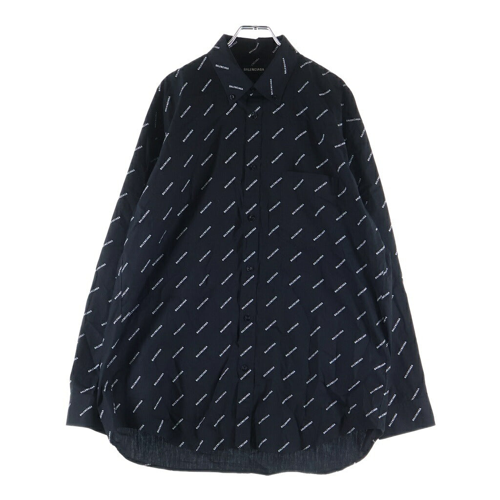 BALENCIAGA(バレンシアガ) ロゴ総柄 長袖ボタンダウンシャツ ブラック 534333 TBL96